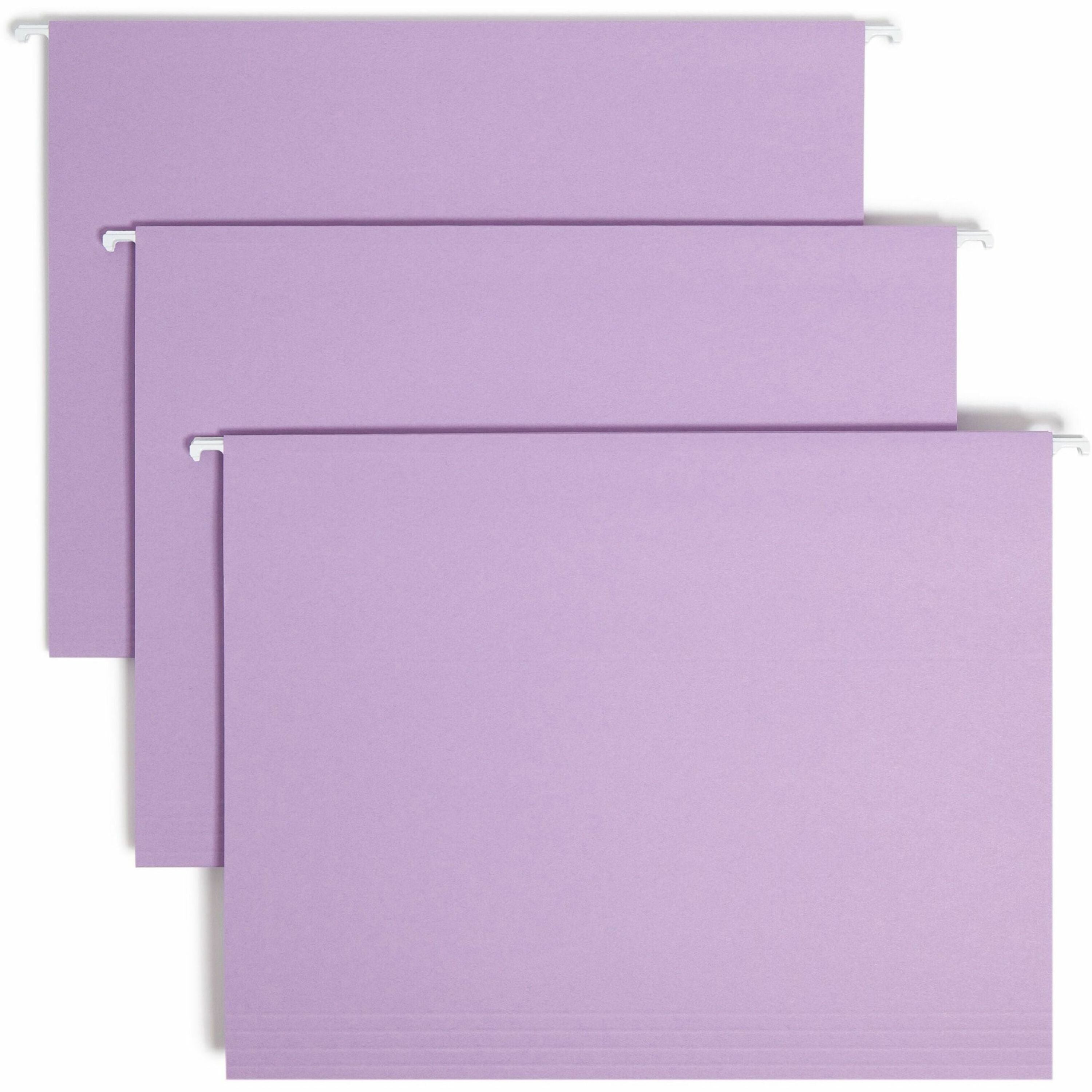 Smead Colored 1/5 Tab Cut Letter Recycled Hanging Folder - 8 1/2" x 11" - Top Tab Location - Assorted Tab Position - 11 pt. - Vinyl - Lavender - 10% Recycled - 25 / Box