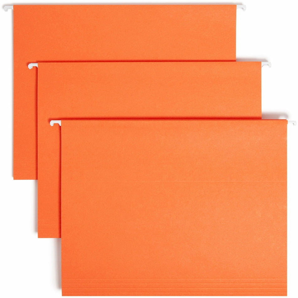Smead Colored 1/5 Tab Cut Letter Recycled Hanging Folder - 8 1/2" x 11" - Top Tab Location - Assorted Tab Position - 11 pt. - Vinyl - Orange - 10% Recycled - 25 / Box