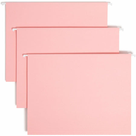 Smead Colored 1/5 Tab Cut Letter Recycled Hanging Folder - 8 1/2" x 11" - Top Tab Location - Assorted Tab Position - 11 pt. - Vinyl - Pink - 10% Recycled - 25 / Box