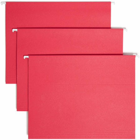 Smead Colored 1/5 Tab Cut Letter Recycled Hanging Folder - 8 1/2" x 11" - Top Tab Location - Assorted Tab Position - 11 pt. - Vinyl - Red - 10% Recycled - 25 / Box