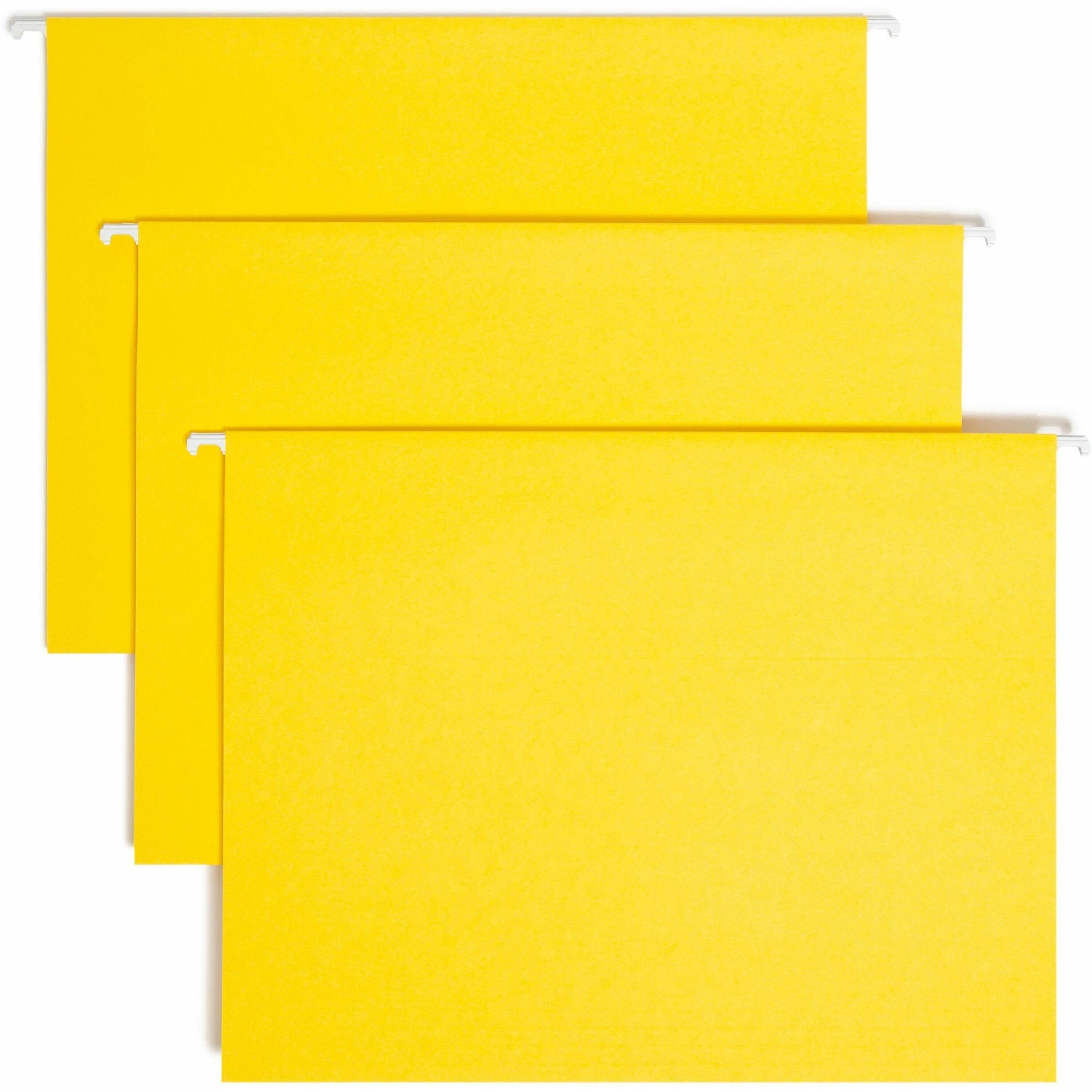 Smead Colored 1/5 Tab Cut Letter Recycled Hanging Folder - 8 1/2" x 11" - Top Tab Location - Assorted Tab Position - 11 pt. - Vinyl - Yellow - 10% Recycled - 25 / Box