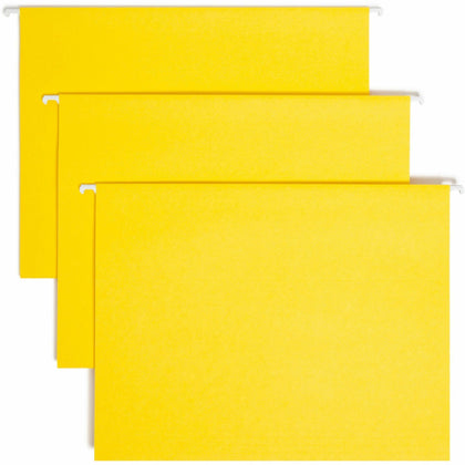 Smead Colored 1/5 Tab Cut Letter Recycled Hanging Folder - 8 1/2" x 11" - Top Tab Location - Assorted Tab Position - 11 pt. - Vinyl - Yellow - 10% Recycled - 25 / Box