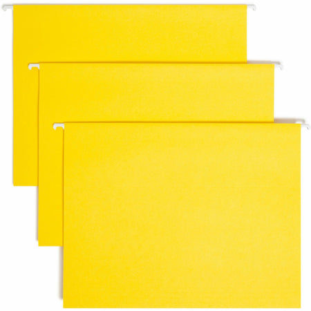 Smead Colored 1/5 Tab Cut Letter Recycled Hanging Folder - 8 1/2" x 11" - Top Tab Location - Assorted Tab Position - 11 pt. - Vinyl - Yellow - 10% Recycled - 25 / Box