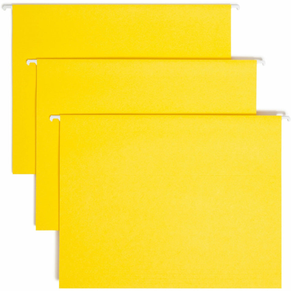 Smead Colored 1/5 Tab Cut Letter Recycled Hanging Folder - 8 1/2" x 11" - Top Tab Location - Assorted Tab Position - 11 pt. - Vinyl - Yellow - 10% Recycled - 25 / Box