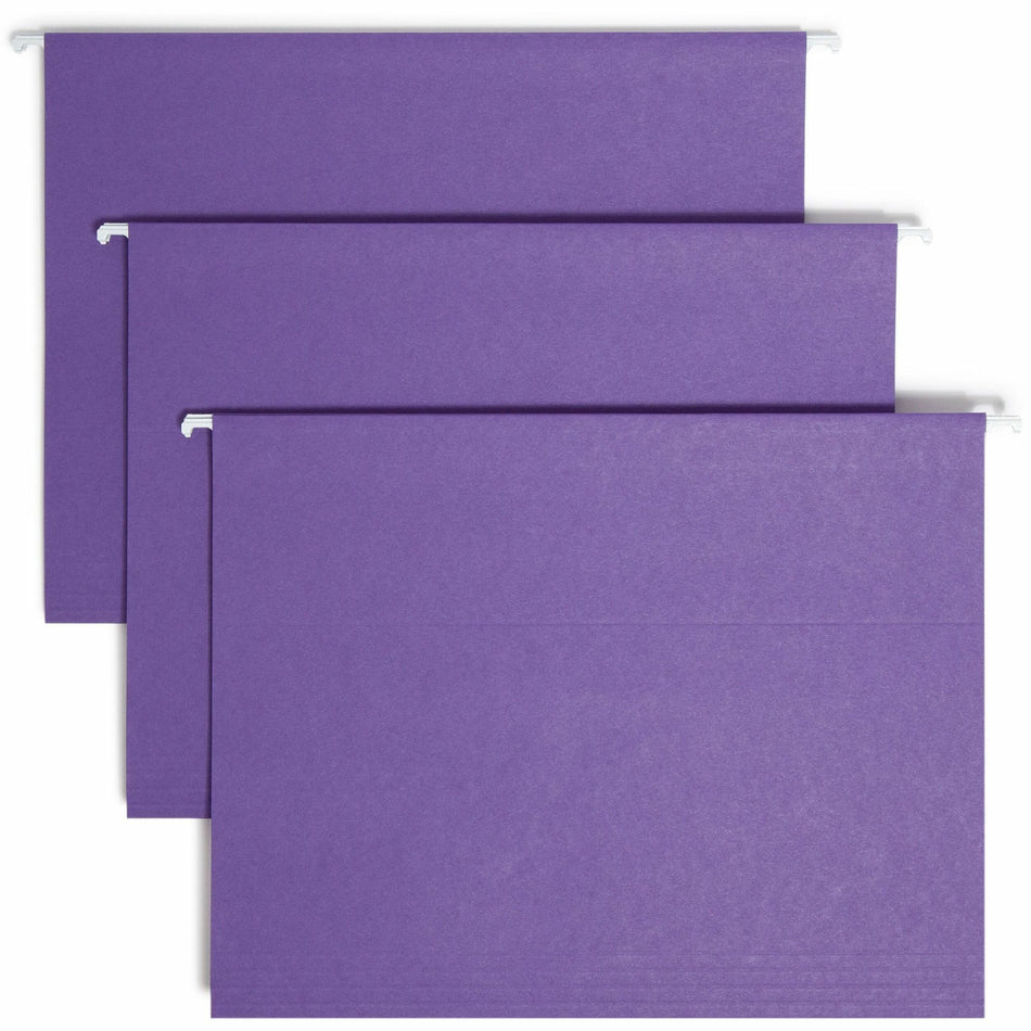 Smead 1/5 Tab Cut Letter Recycled Hanging Folder - 8 1/2" x 11" - Top Tab Location - Assorted Tab Position - 11 pt. - Vinyl - Purple - Hanging System - 10% Recycled - 25 / Box