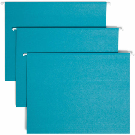 Smead Colored 1/5 Tab Cut Letter Recycled Hanging Folder - 8 1/2" x 11" - Top Tab Location - Assorted Tab Position - 11 pt. - Vinyl - Teal - 10% Recycled - 25 / Box