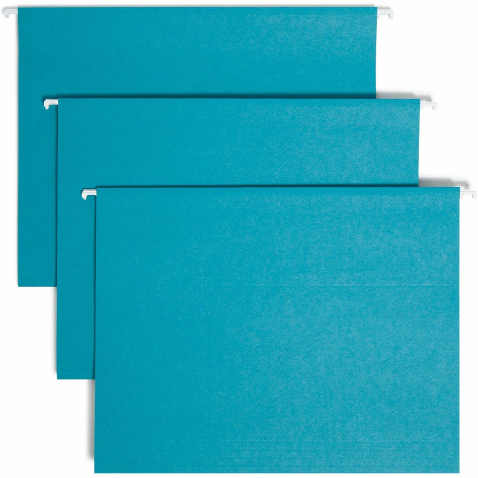 Smead Colored 1/5 Tab Cut Letter Recycled Hanging Folder - 8 1/2" x 11" - Top Tab Location - Assorted Tab Position - 11 pt. - Vinyl - Teal - 10% Recycled - 25 / Box