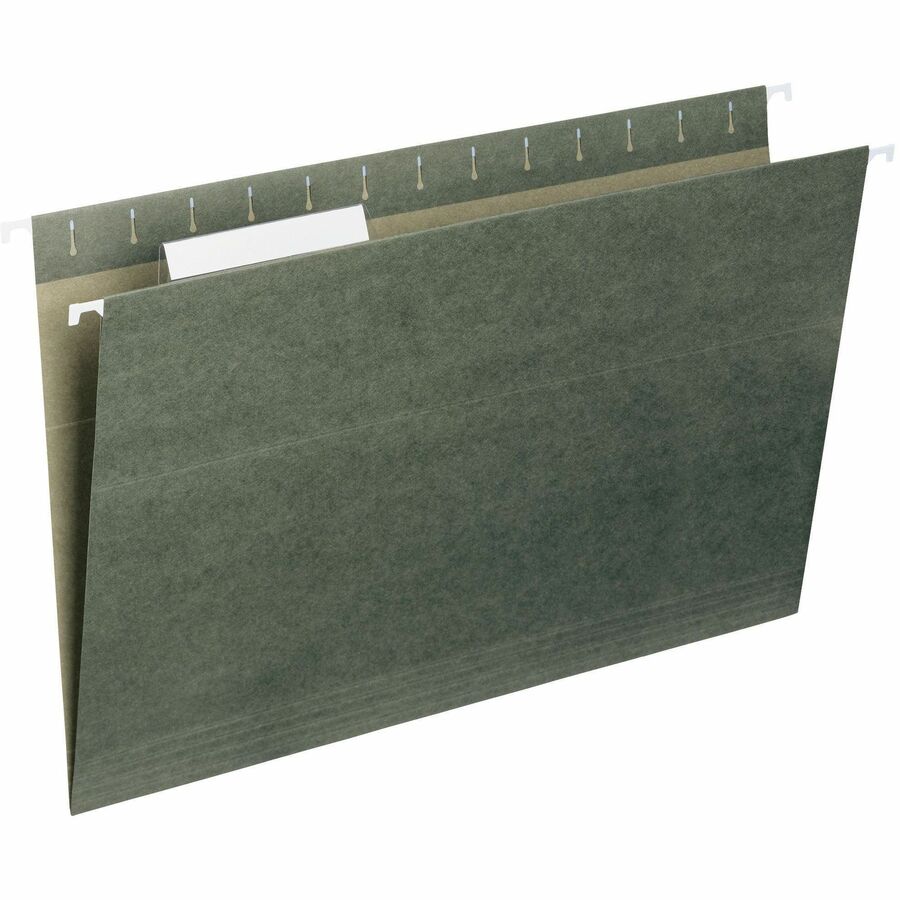 Smead 1/3 Tab Cut Legal Recycled Hanging Folder - 8 1/2" x 14" - Top Tab Location - Assorted Tab Position - 11 pt. - Vinyl - Standard Green - 10% Recycled - 25 / Box