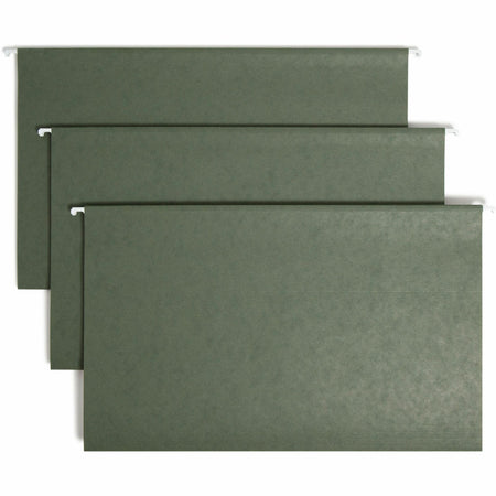 Smead 1/3 Tab Cut Legal Recycled Hanging Folder - 8 1/2" x 14" - Top Tab Location - Assorted Tab Position - 11 pt. - Vinyl - Standard Green - 10% Recycled - 25 / Box