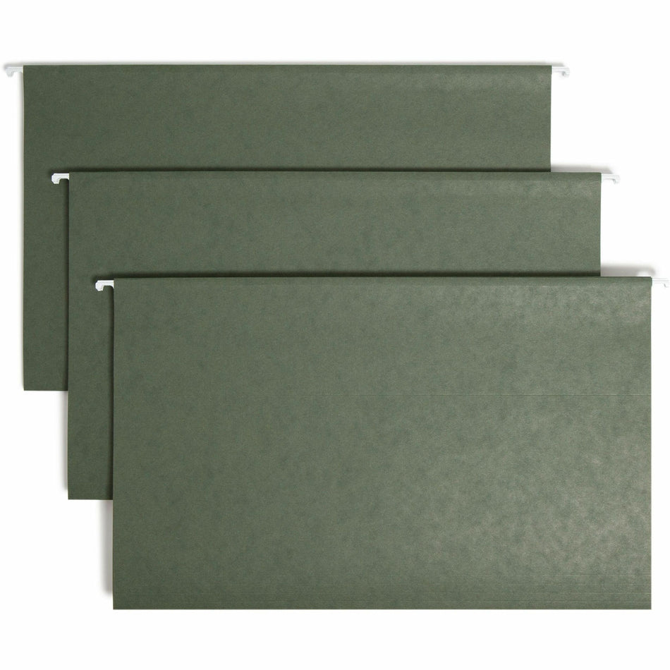 Smead 1/3 Tab Cut Legal Recycled Hanging Folder - 8 1/2" x 14" - Top Tab Location - Assorted Tab Position - 11 pt. - Vinyl - Standard Green - 10% Recycled - 25 / Box