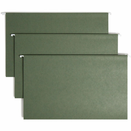 Smead 1/5 Tab Cut Legal Recycled Hanging Folder - 8 1/2" x 14" - Top Tab Location - Assorted Tab Position - 11 pt. - Vinyl - Standard Green - 10% Recycled - 25 / Box