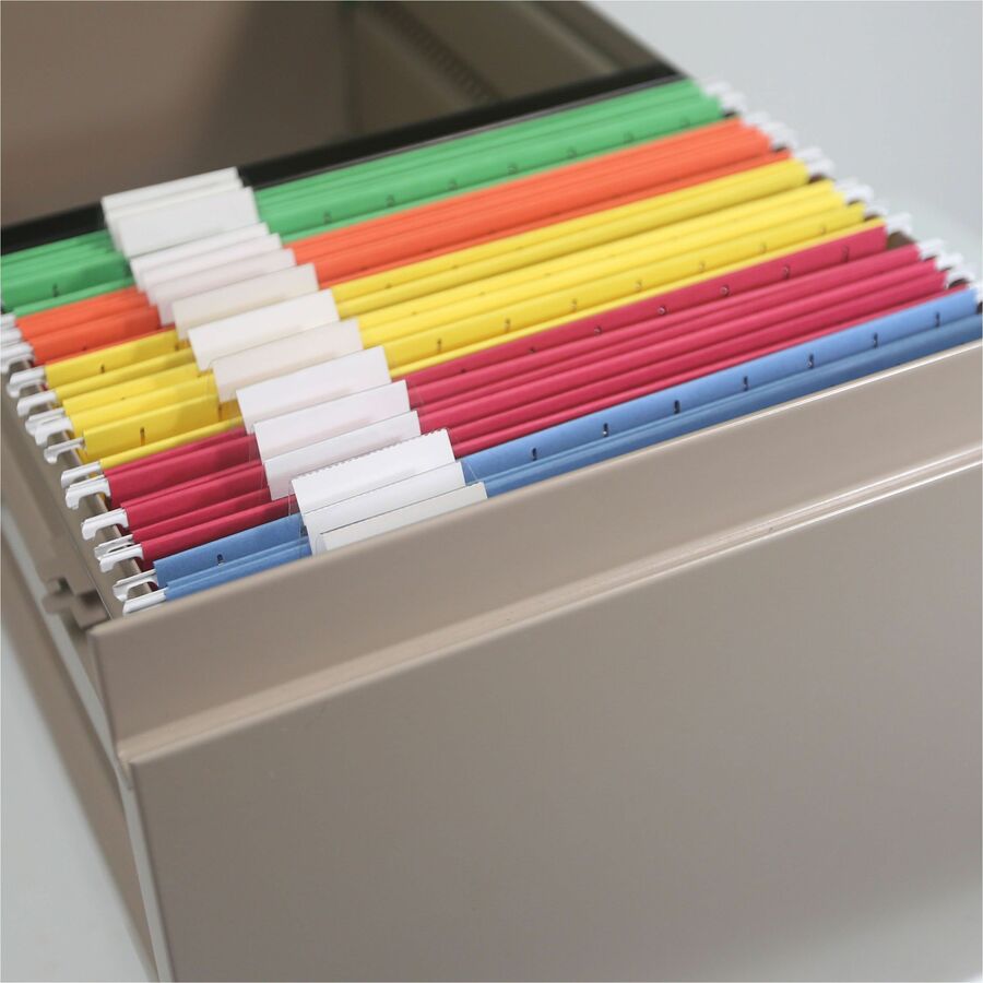 Smead 1/5 Tab Cut Legal Recycled Hanging Folder - 8 1/2" x 14" - Top Tab Location - Assorted Tab Position - 11 pt. - Vinyl - Blue, Green, Orange, Red, Yellow - 10% Recycled - 25 / Box
