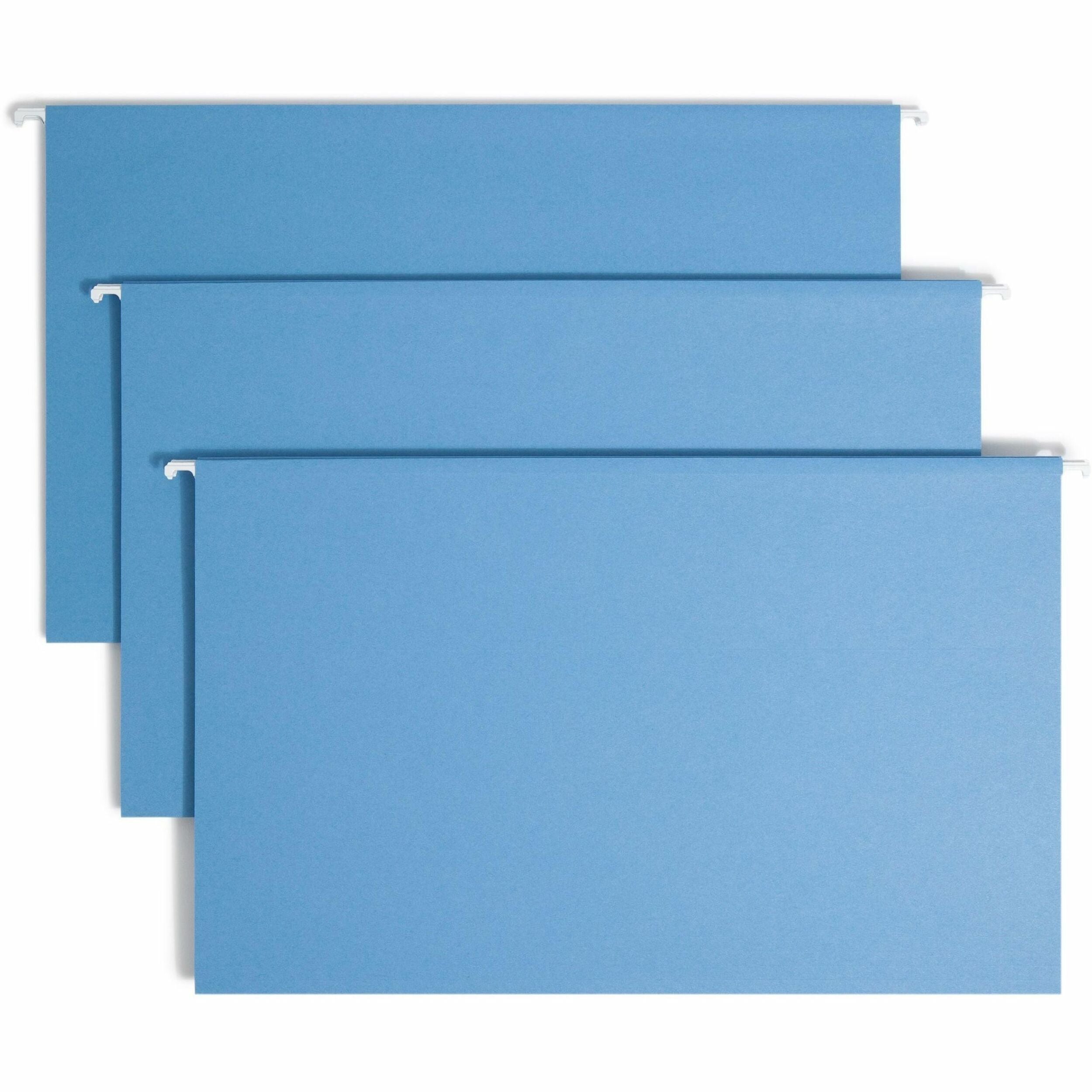 Smead Colored 1/5 Tab Cut Legal Recycled Hanging Folder - 8 1/2" x 14" - Top Tab Location - Assorted Tab Position - 11 pt. - Blue - 10% Recycled - 25 / Box