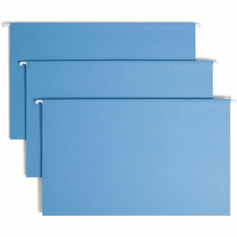 Smead Colored 1/5 Tab Cut Legal Recycled Hanging Folder - 8 1/2" x 14" - Top Tab Location - Assorted Tab Position - 11 pt. - Blue - 10% Recycled - 25 / Box