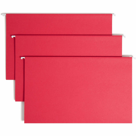 Smead Colored 1/5 Tab Cut Legal Recycled Hanging Folder - 8 1/2" x 14" - Top Tab Location - Assorted Tab Position - 11 pt. - Red - 10% Recycled - 25 / Box