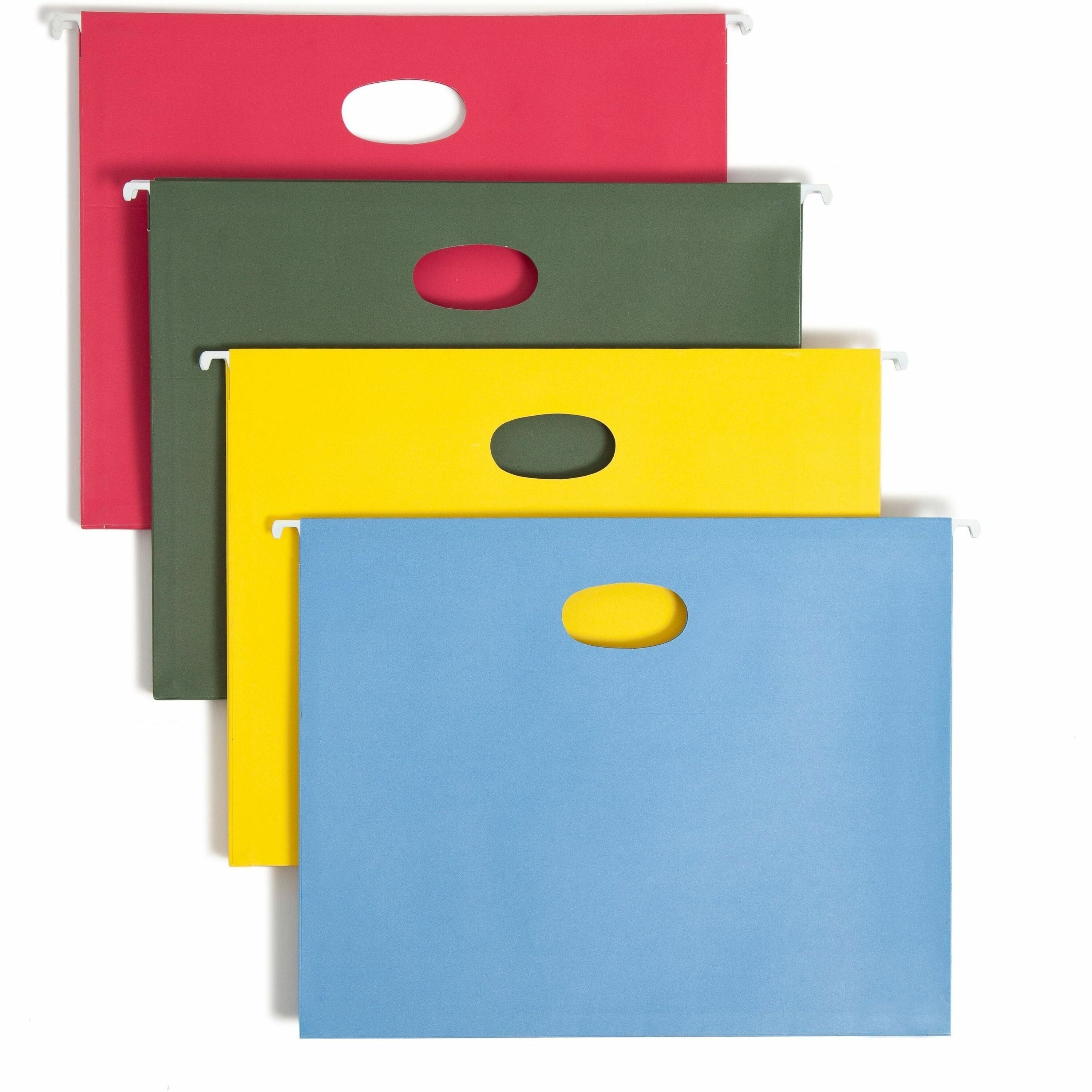 Smead Letter Recycled Hanging Folder - 8 1/2" x 11" - 3 1/2" Expansion - 11 pt. - Blue, Green, Red, Yellow - 10% Recycled - 4 / Pack