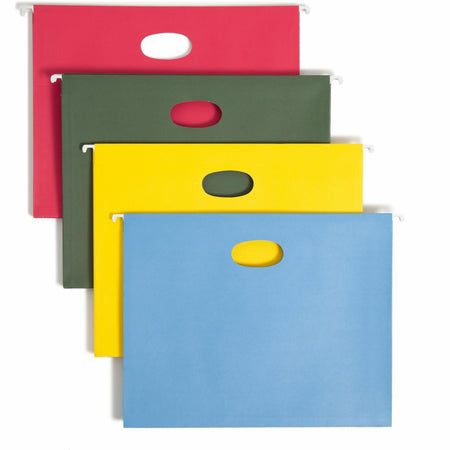 Smead Letter Recycled Hanging Folder - 8 1/2" x 11" - 3 1/2" Expansion - 11 pt. - Blue, Green, Red, Yellow - 10% Recycled - 4 / Pack