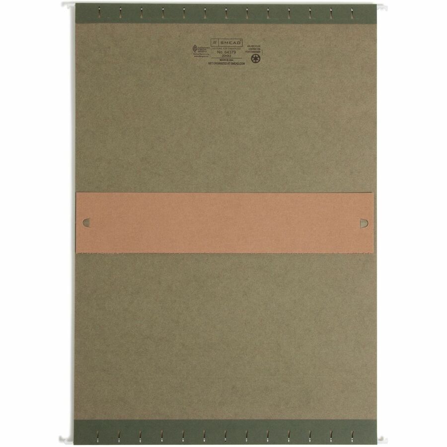 Smead Legal Recycled Hanging Folder - 8 1/2" x 14" - 3" Expansion - 11 pt. - Standard Green - Reinforced Base - 10% Recycled - 25 / Box