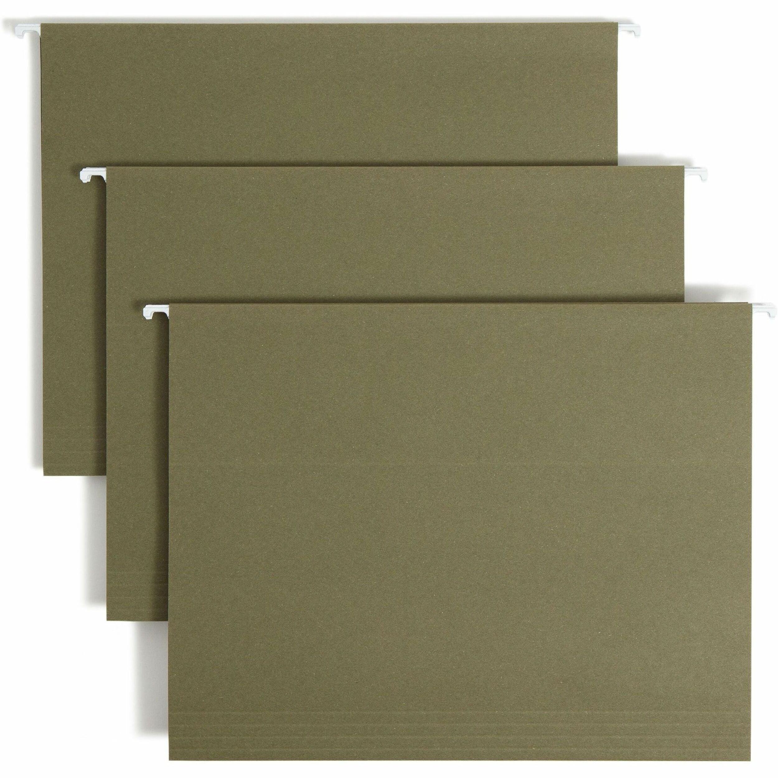 Smead 1/5 Tab Cut Letter Recycled Hanging Folder - 8 1/2" x 11" - Top Tab Location - Assorted Tab Position - 11 pt. - Vinyl - Standard Green - Hanging System - 100% Recycled - 25 / Box