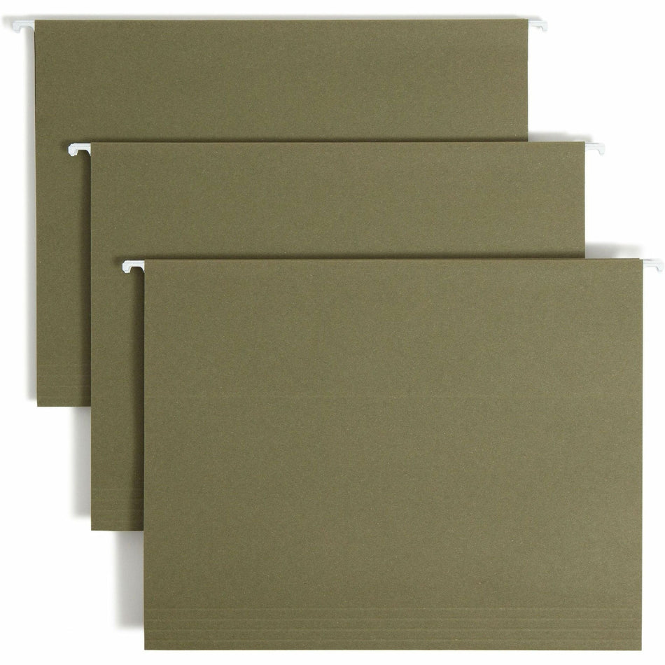 Smead 1/5 Tab Cut Letter Recycled Hanging Folder - 8 1/2" x 11" - Top Tab Location - Assorted Tab Position - 11 pt. - Vinyl - Standard Green - Hanging System - 100% Recycled - 25 / Box