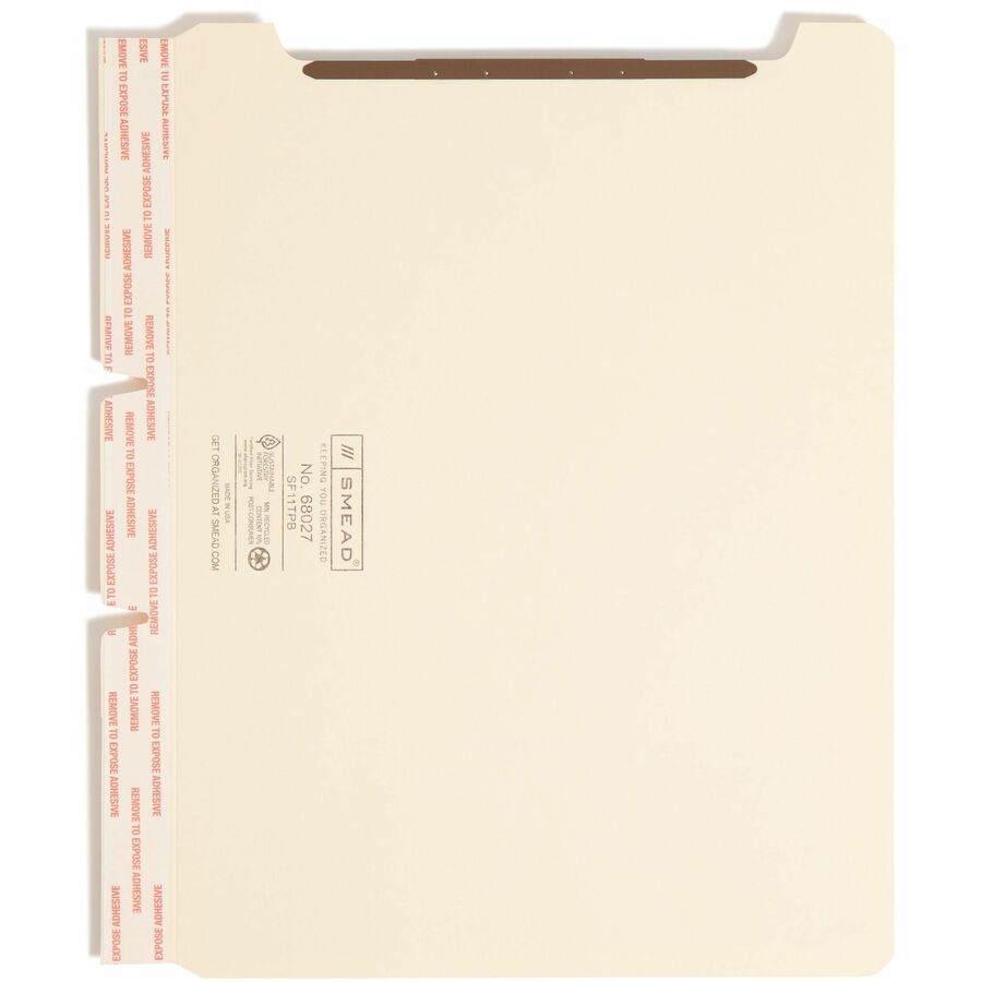 Smead Self-Adhesive Folder Dividers with Twin-Prong Fastener - For Letter 8 1/2" x 11" Sheet - Manila - 100 / Box