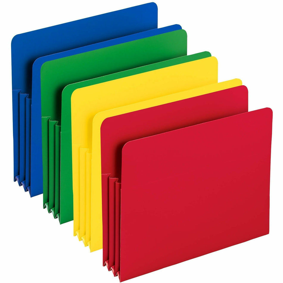 Smead Straight Tab Cut Letter File Pocket - 8 1/2" x 11" - 3 1/2" Expansion - Polypropylene - Blue, Green, Red, Yellow - 4 / Pack