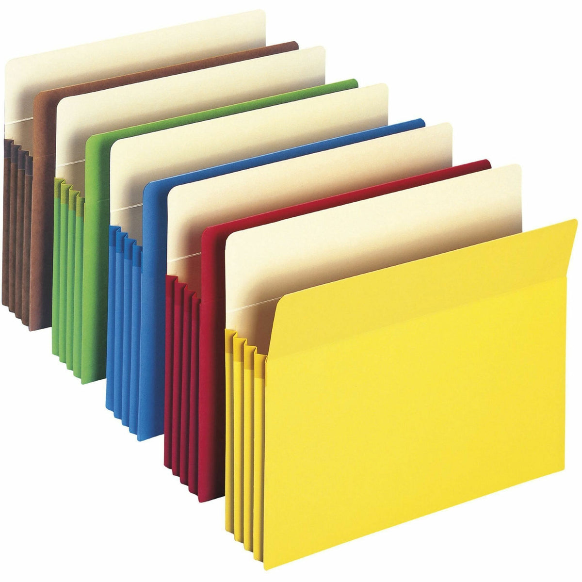 Smead Straight Tab Cut Letter Recycled File Pocket - 8 1/2" x 11" - 3 1/2" Expansion - Top Tab Location - Yellow, Green, Red, Blue, Redrope - Tear Resistant - 10% Recycled - 25 / Box