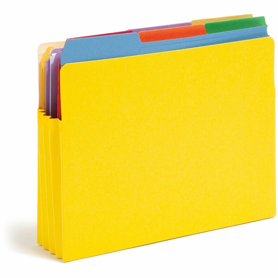 Smead Straight Tab Cut Letter Recycled File Pocket - 8 1/2" x 11" - 3 1/2" Expansion - Card Stock - Yellow, Green, Red, Blue, Redrope - Tear Resistant - 10% Recycled - 5 / Pack