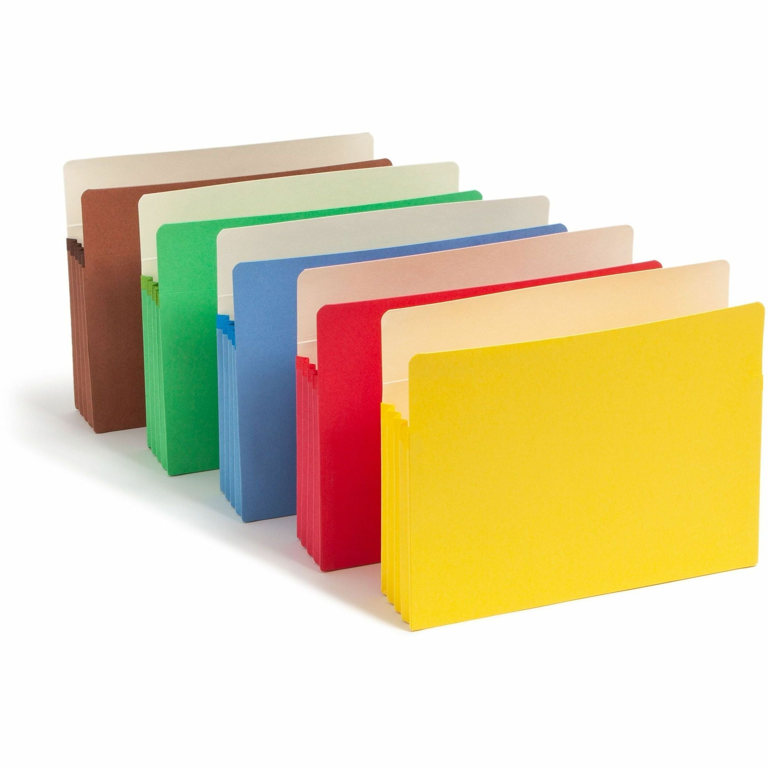Smead Straight Tab Cut Letter Recycled File Pocket - 8 1/2" x 11" - 3 1/2" Expansion - Card Stock - Yellow, Green, Red, Blue, Redrope - Tear Resistant - 10% Recycled - 5 / Pack