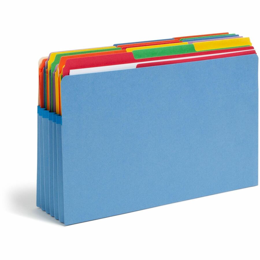 Smead Colored Straight Tab Cut Legal Recycled File Pocket - 8 1/2" x 14" - 5 1/4" Expansion - Top Tab Location - 9 pt. - Card Stock - Blue - Tear Resistant - 10% Recycled - 1 Each