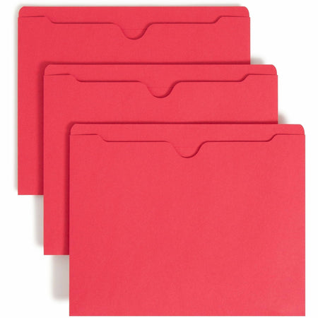 Smead Colored Straight Tab Cut Letter Recycled File Jacket - 8 1/2" x 11" - 11 pt. - 2 Plys - Red - Slip Resistant, Reinforced Tab - 10% Recycled - 100 / Box