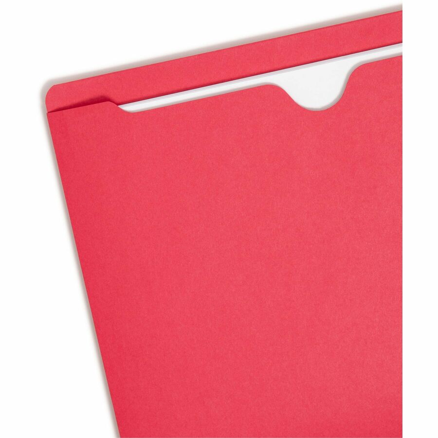 Smead Colored Straight Tab Cut Letter Recycled File Jacket - 8 1/2" x 11" - 11 pt. - 2 Plys - Red - Slip Resistant, Reinforced Tab - 10% Recycled - 100 / Box