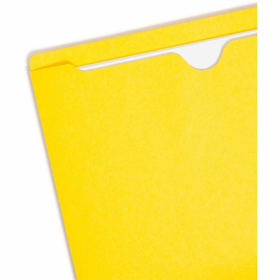 Smead Colored Straight Tab Cut Letter Recycled File Jacket - 8 1/2" x 11" - 11 pt. - 2 Plys - Yellow - Slip Resistant, Reinforced Tab - 10% Recycled - 100 / Box