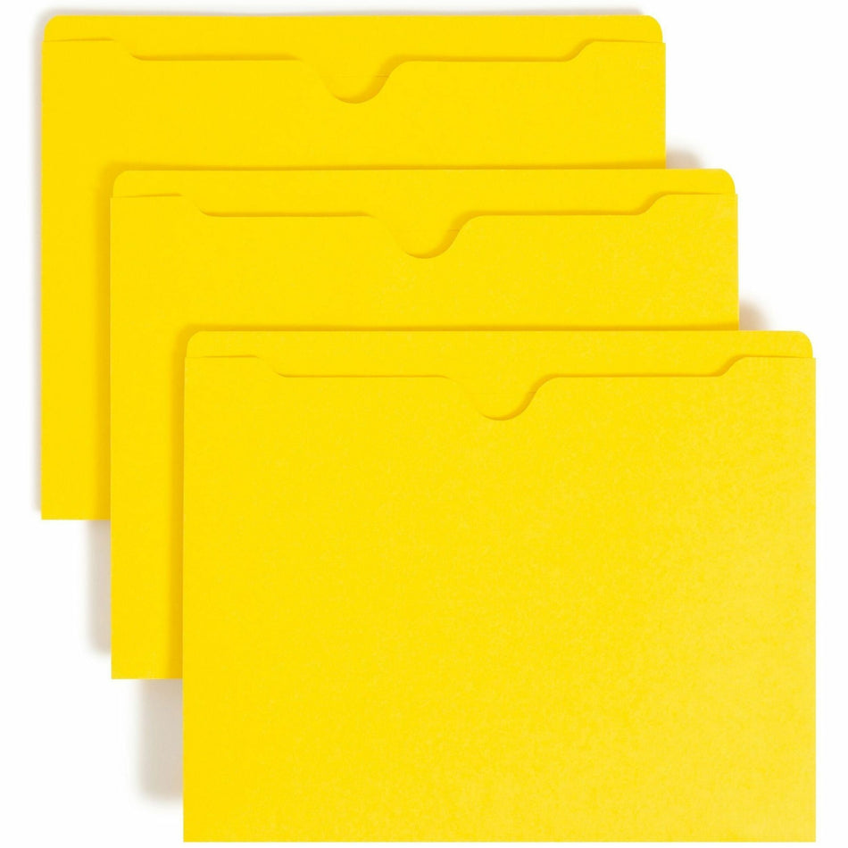 Smead Colored Straight Tab Cut Letter Recycled File Jacket - 8 1/2" x 11" - 11 pt. - 2 Plys - Yellow - Slip Resistant, Reinforced Tab - 10% Recycled - 100 / Box