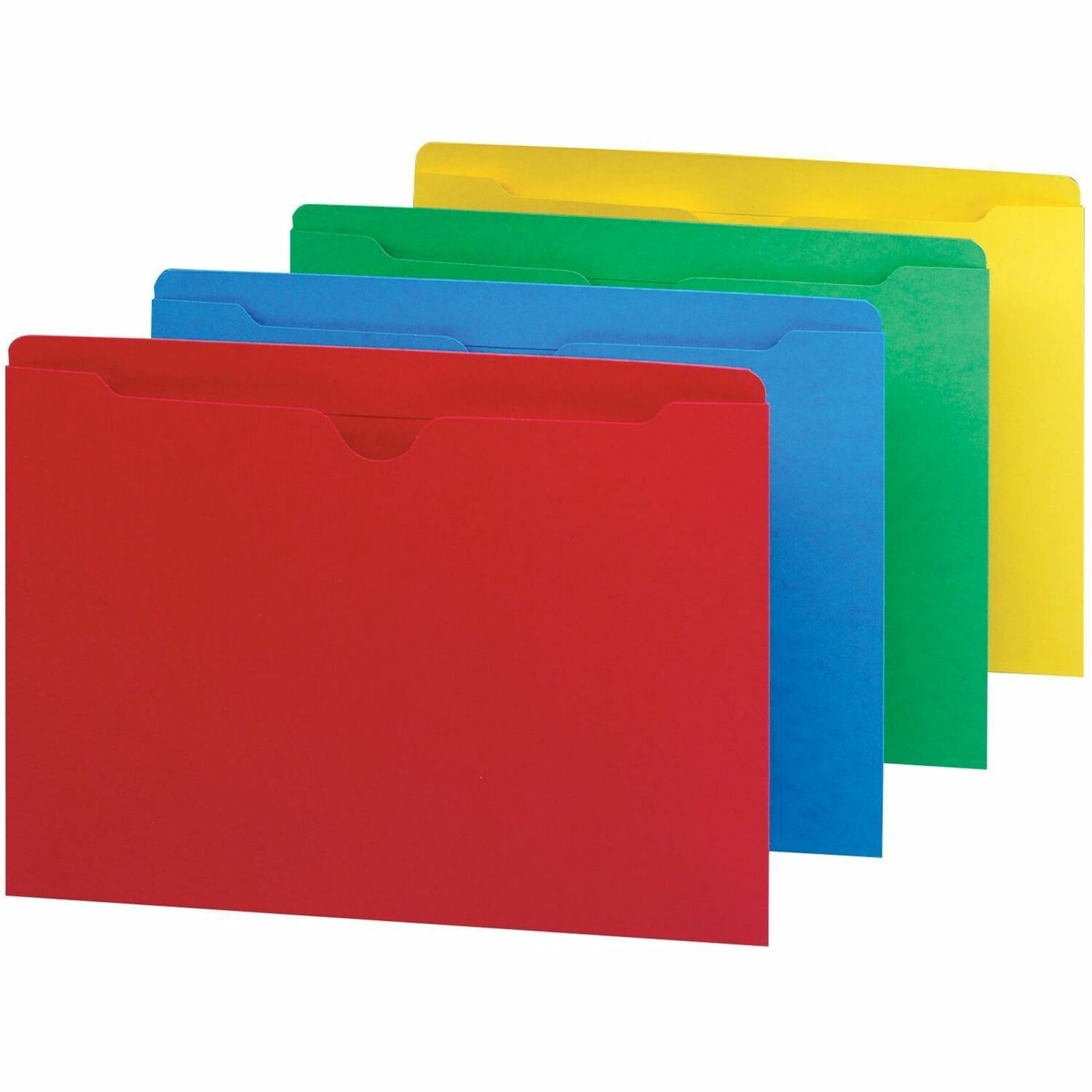 Smead Colored Straight Tab Cut Letter Recycled File Jacket - 8 1/2" x 11" - 50 Sheets Capacity - 11 pt. - 2 Plys - Blue, Green, Red, Yellow - Slip Resistant, Reinforced Tab - 10% Recycled - 100 / Box