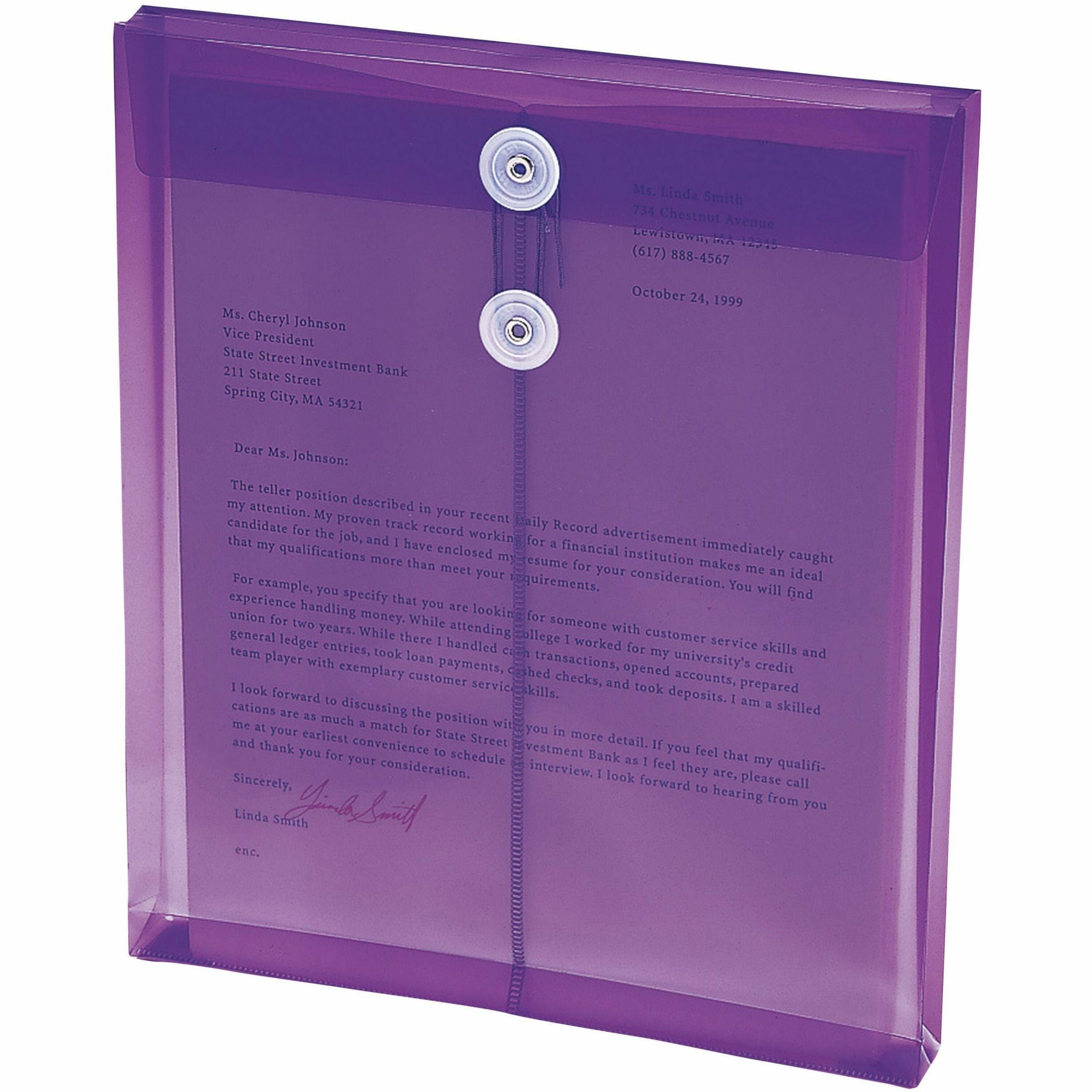 Smead Letter Filing Envelope - 8 1/2" x 11" - 1 1/4" Expansion - Polypropylene - Purple - 5 / Pack