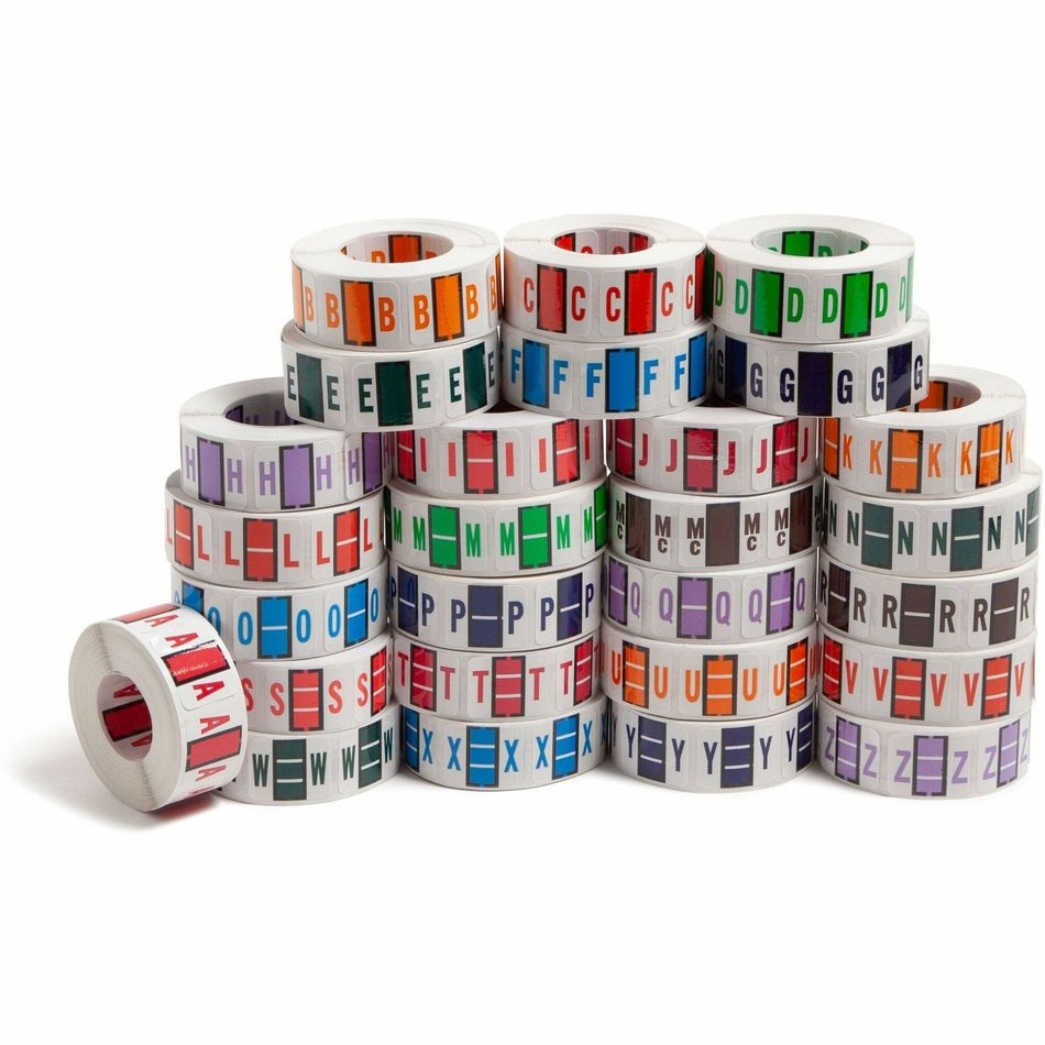 Smead BCCR Bar-Style Color-Coded Labels - A-Z - x 1 1/4" Width x 1" Length - Assorted - Laminated - 500 / Roll - 26 / Box