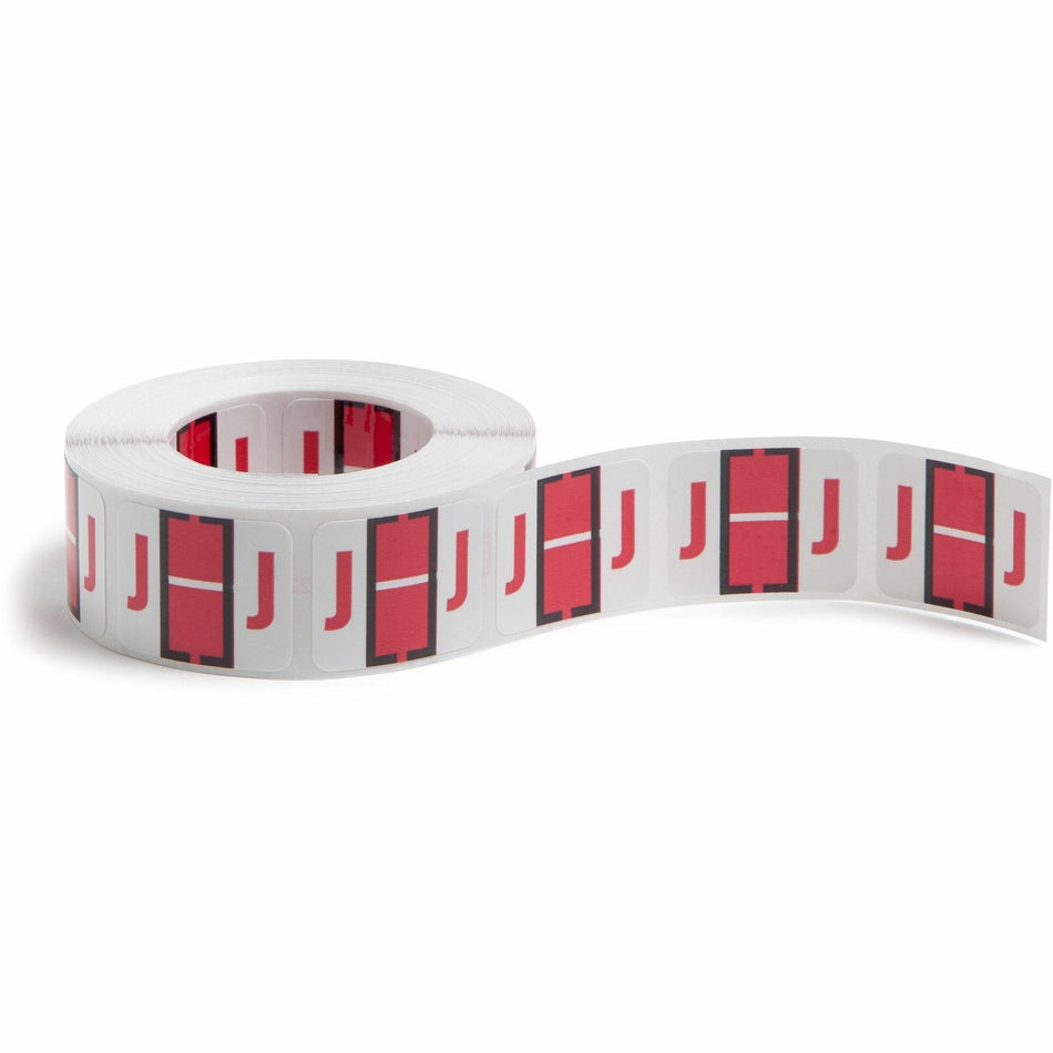 Smead BCCR Bar-Style Color-Coded Labels - J - x 1 1/4" Width x 1" Length - Red - Laminated - 500 / Roll