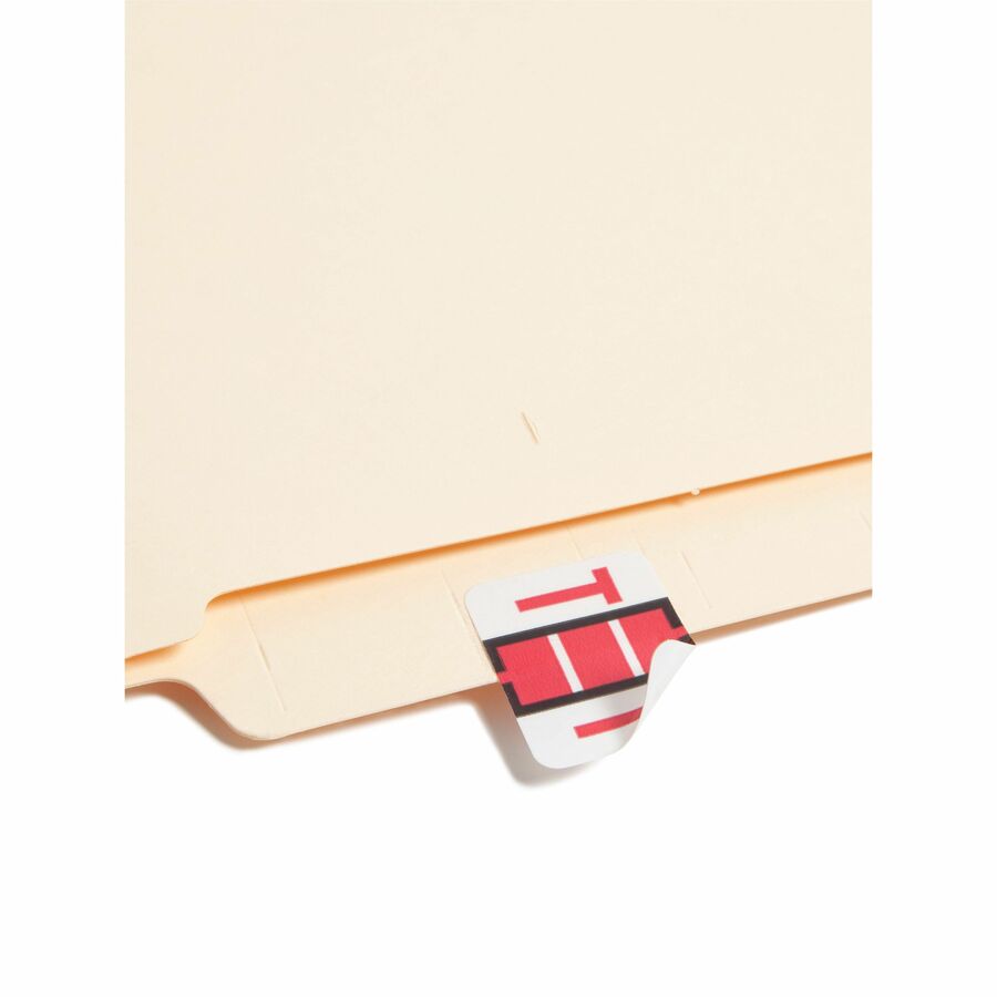 Smead BCCR Bar-Style Color-Coded Labels - T - x 1 1/4" Width x 1" Length - Red - Laminated - 500 / Roll