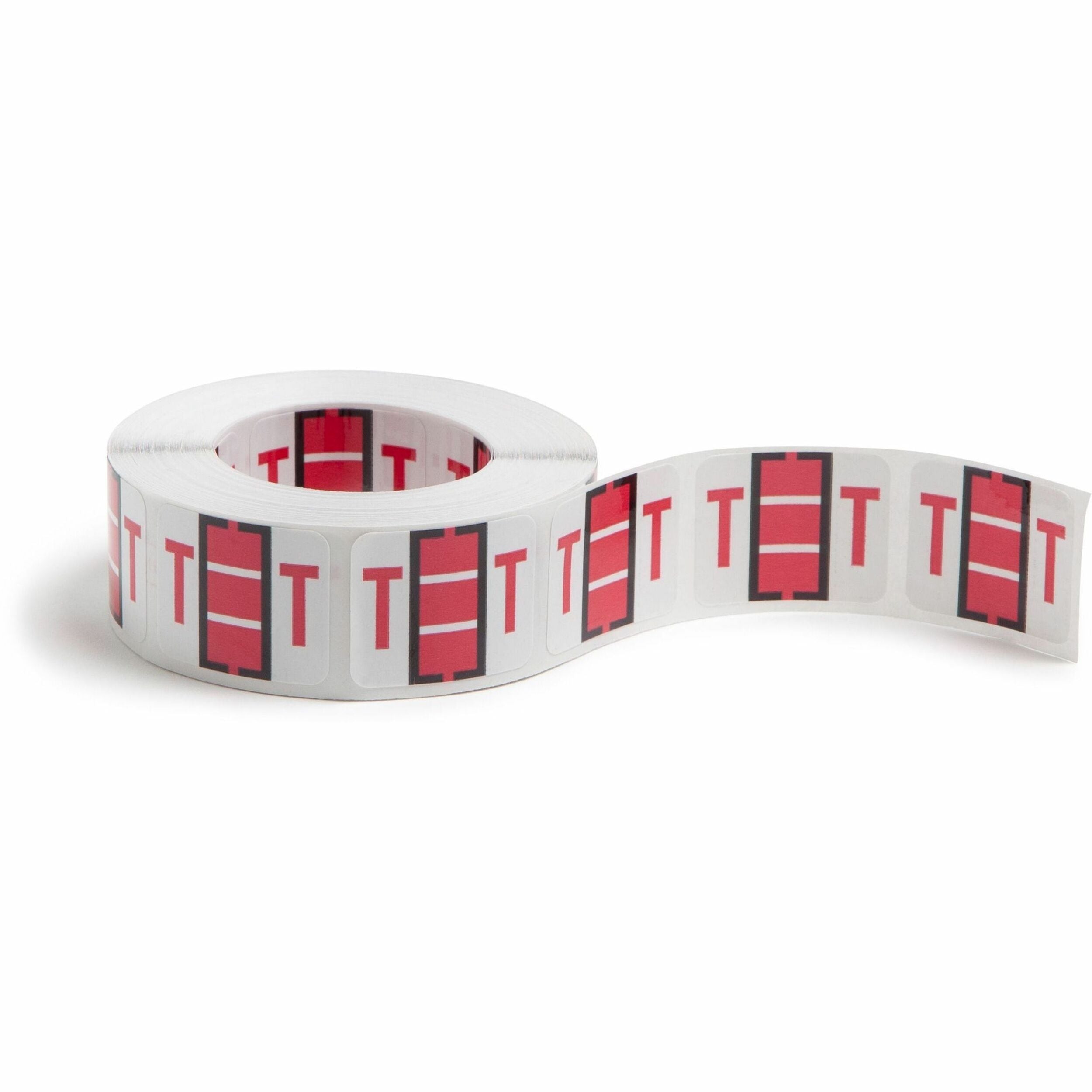 Smead BCCR Bar-Style Color-Coded Labels - T - x 1 1/4" Width x 1" Length - Red - Laminated - 500 / Roll
