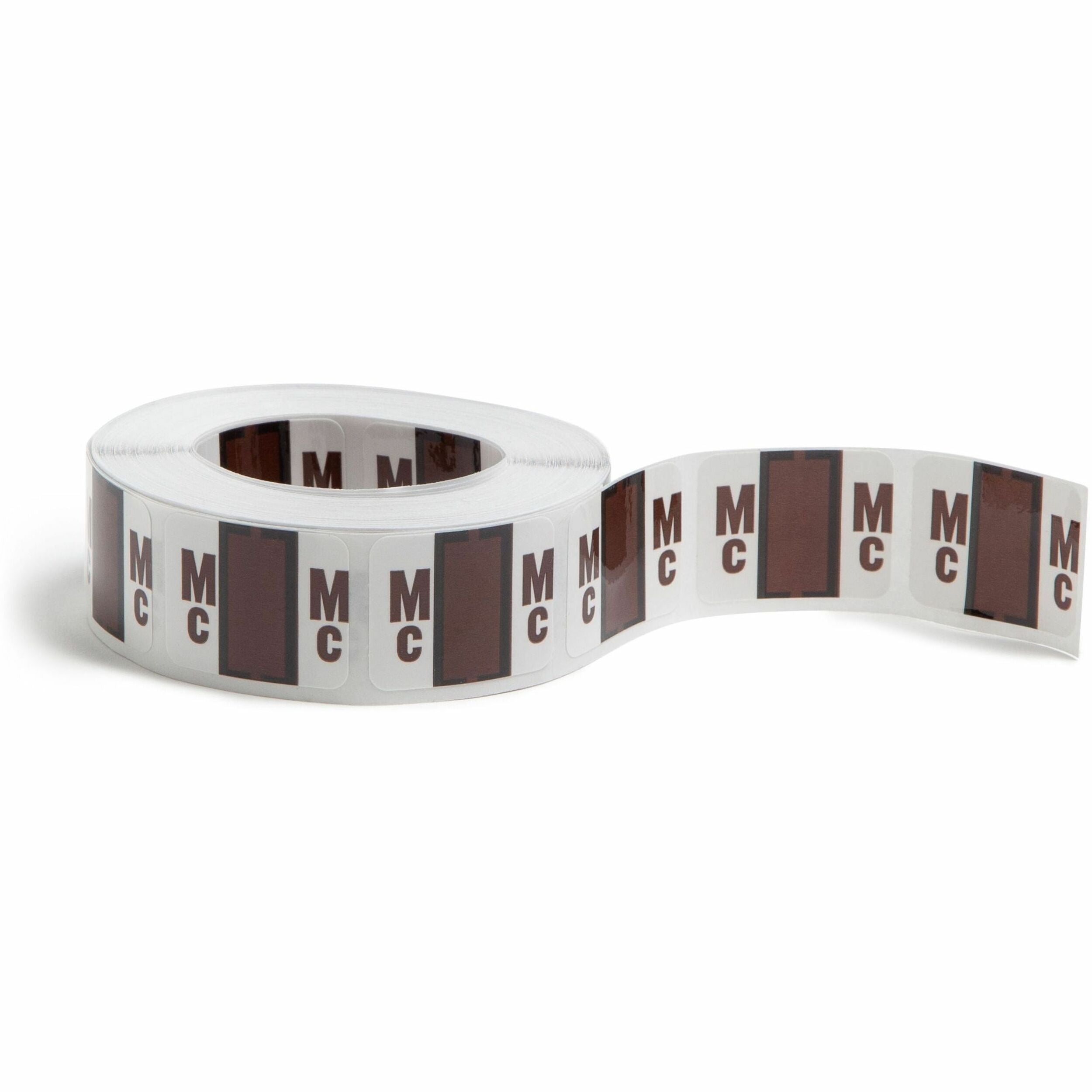Smead BCCR Bar-Style Color-Coded Labels - Alphabet, MC - x 1 1/4" Width x 1" Length - Brown - Laminated - 500 / Roll