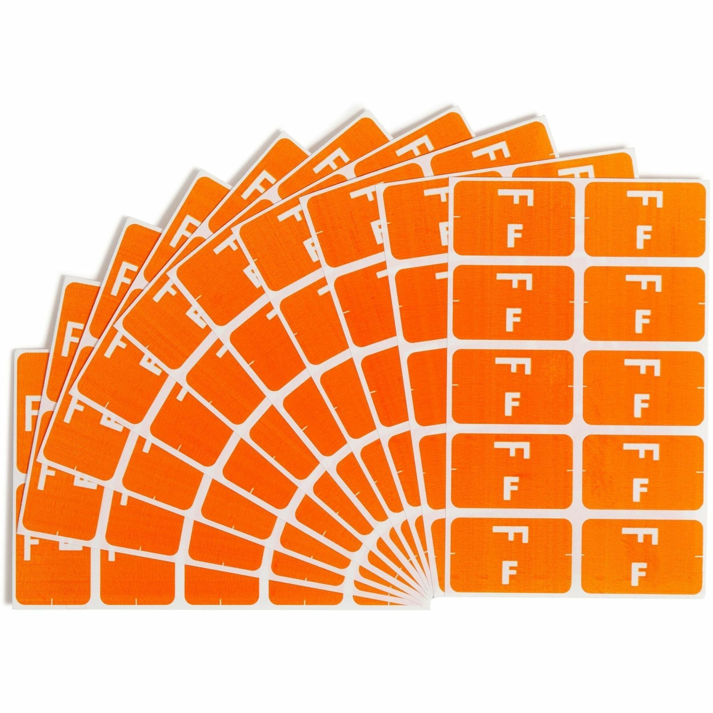 Smead AlphaZ ACCS Color-Coded Labels - F - x 1" Width x 1 5/8" Length - Orange - Laminated - 10 / Sheet - 100 / Pack