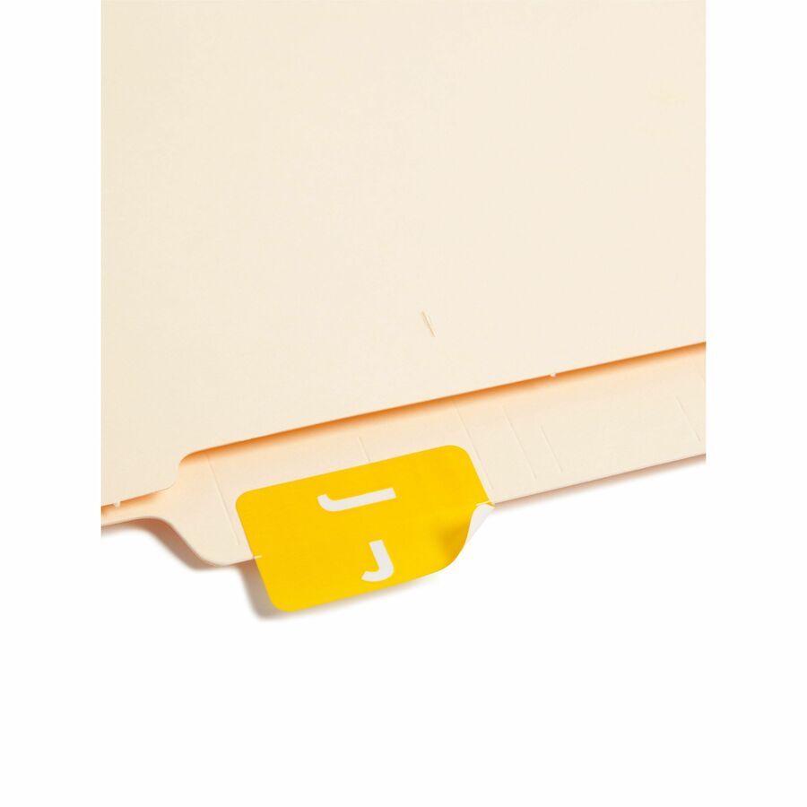 Smead AlphaZ ACCS Color-Coded Labels - J - x 1" Width x 1 5/8" Length - Yellow - Laminated - 10 / Sheet - 100 / Pack