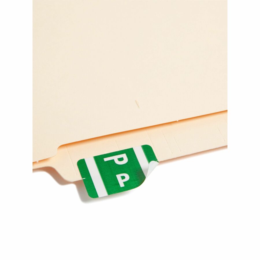 Smead AlphaZ ACCS Color-Coded Labels - P - x 1" Width x 1 5/8" Length - Dark Green - Laminated - 10 / Sheet - 100 / Pack