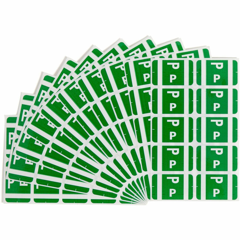 Smead AlphaZ ACCS Color-Coded Labels - P - x 1" Width x 1 5/8" Length - Dark Green - Laminated - 10 / Sheet - 100 / Pack