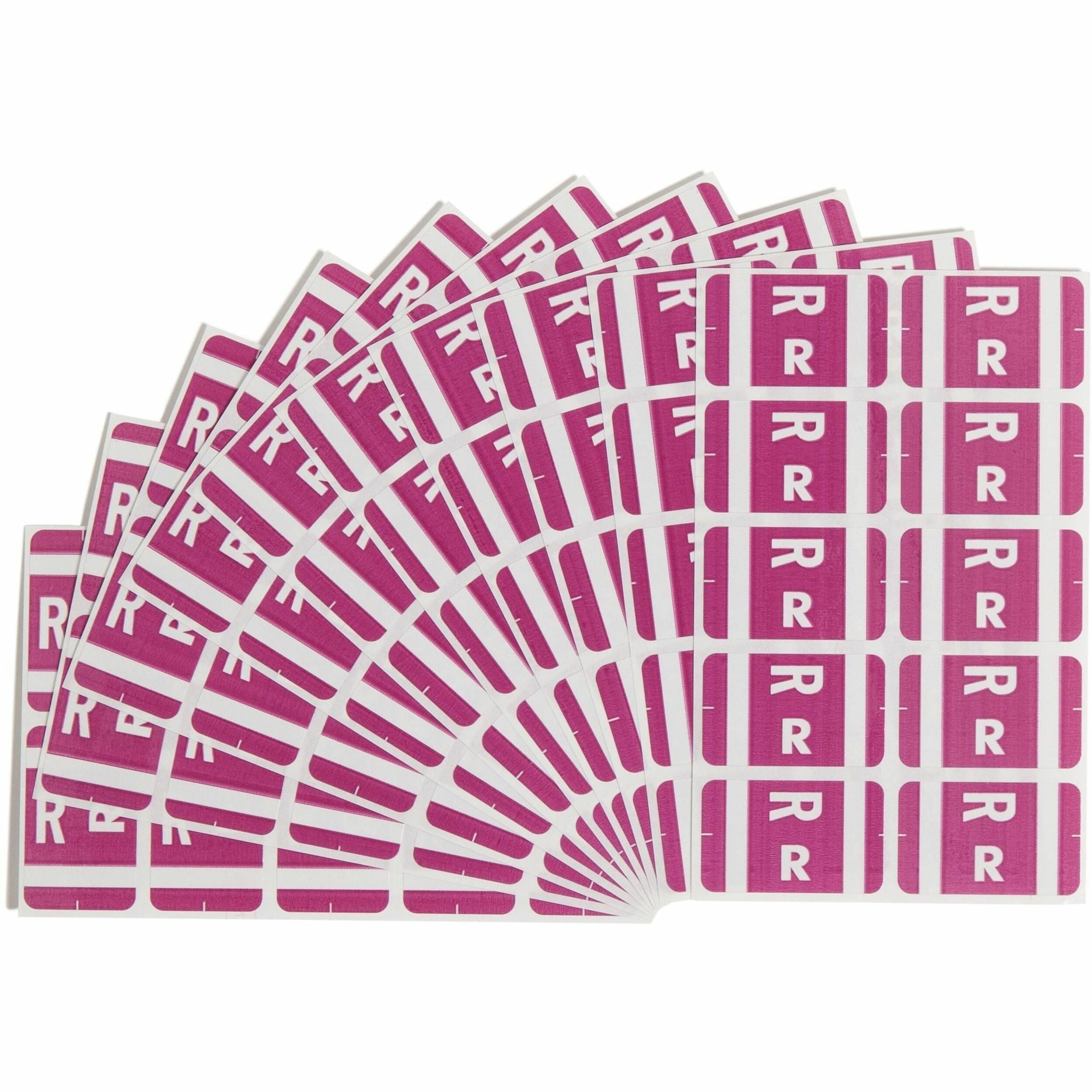 Smead AlphaZ ACCS Color-Coded Labels - R - x 1" Width x 1 5/8" Length - Purple - Laminated - 10 / Sheet - 100 / Pack