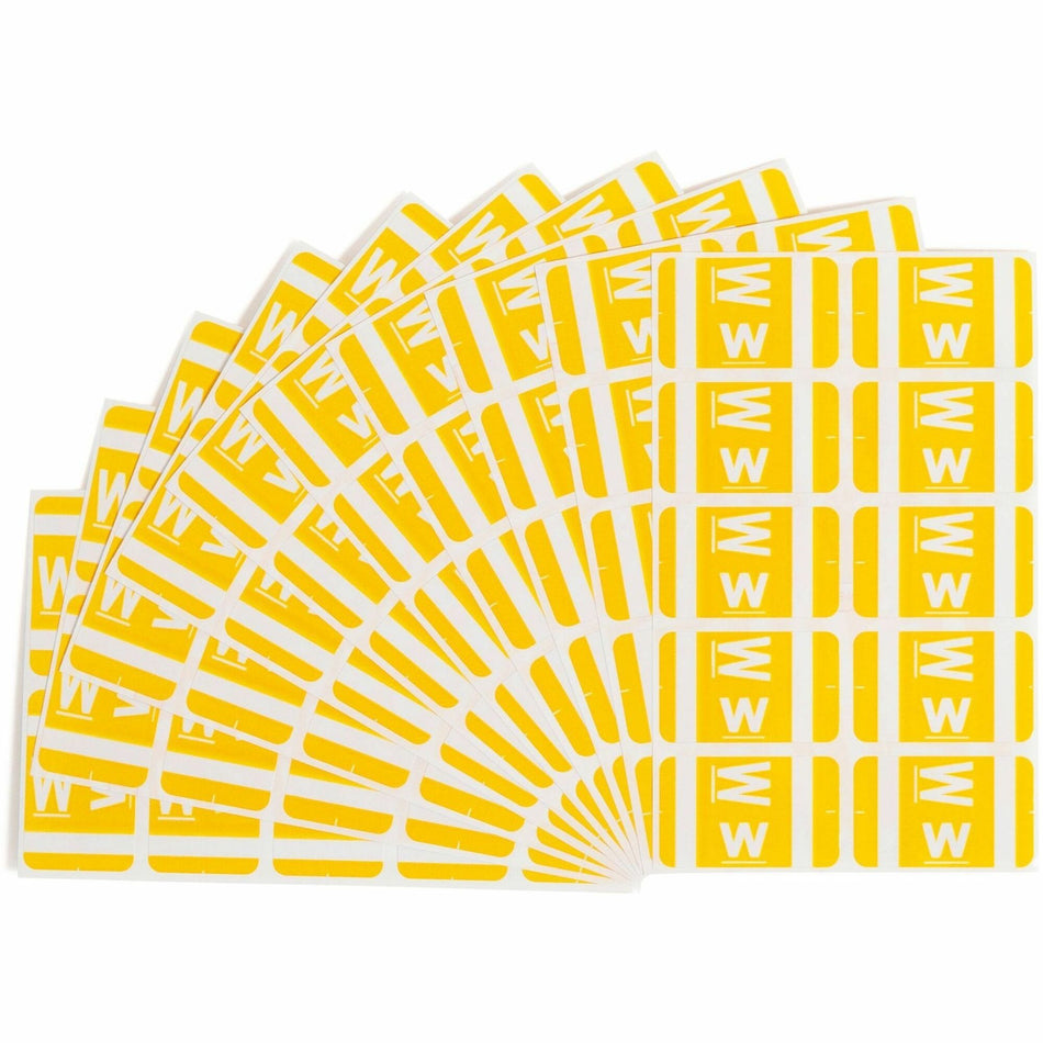 Smead AlphaZ ACCS Color-Coded Labels - W - x 1" Width x 1 5/8" Length - Yellow - Laminated - 10 / Sheet - 100 / Pack