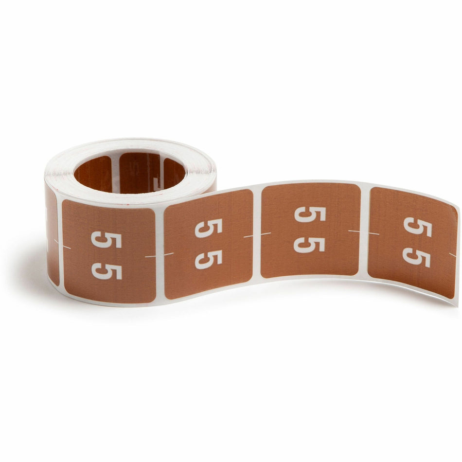 Smead DCC Color-Coded Numeric Labels - 5 - x 1 1/2" Width x 1 1/2" Length - Brown - Laminated - 250 / Roll