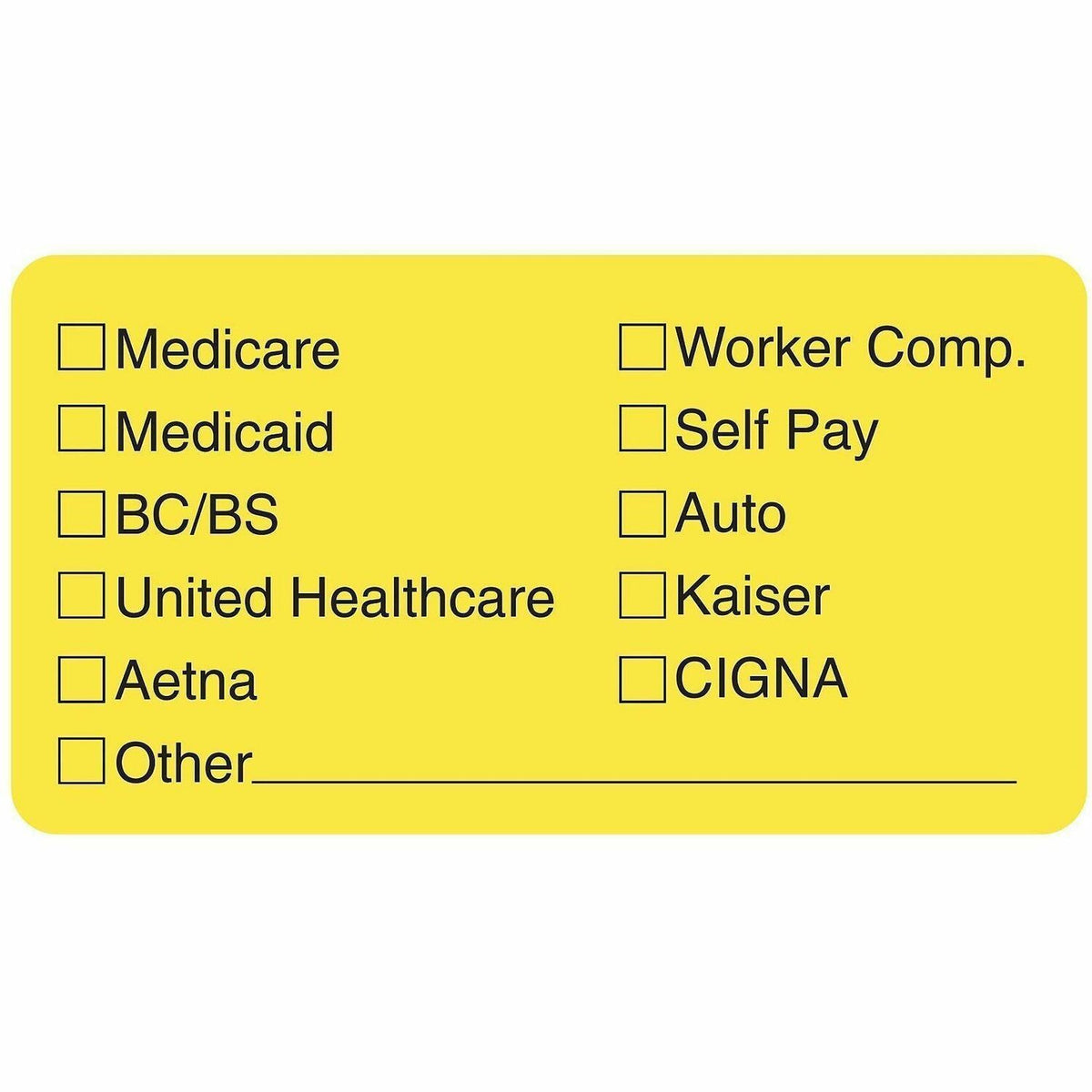 Tabbies Medical Office Insurance Check Labels - 1 3/4" Width x 3 1/4" Length - Yellow - 250 / Roll
