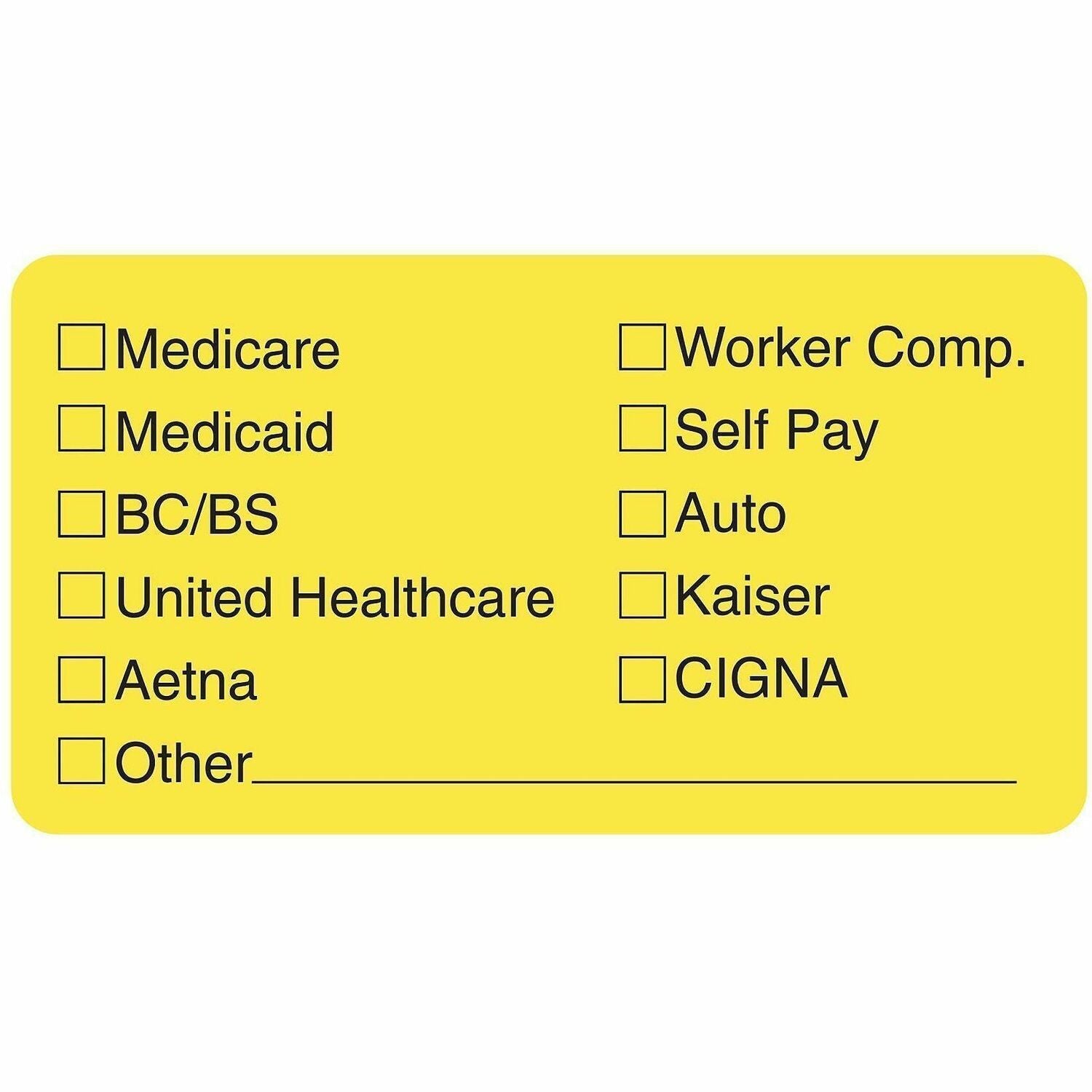 Tabbies Medical Office Insurance Check Labels - 1 3/4" Width x 3 1/4" Length - Yellow - 250 / Roll